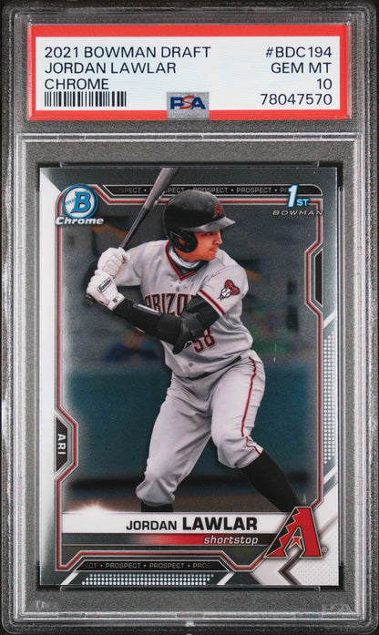 Graded 2021 Topps Bowman Draft Jordan Lawler #BDC194 Chrome Rookie RC Baseball Card PSA 10 Gem Mint