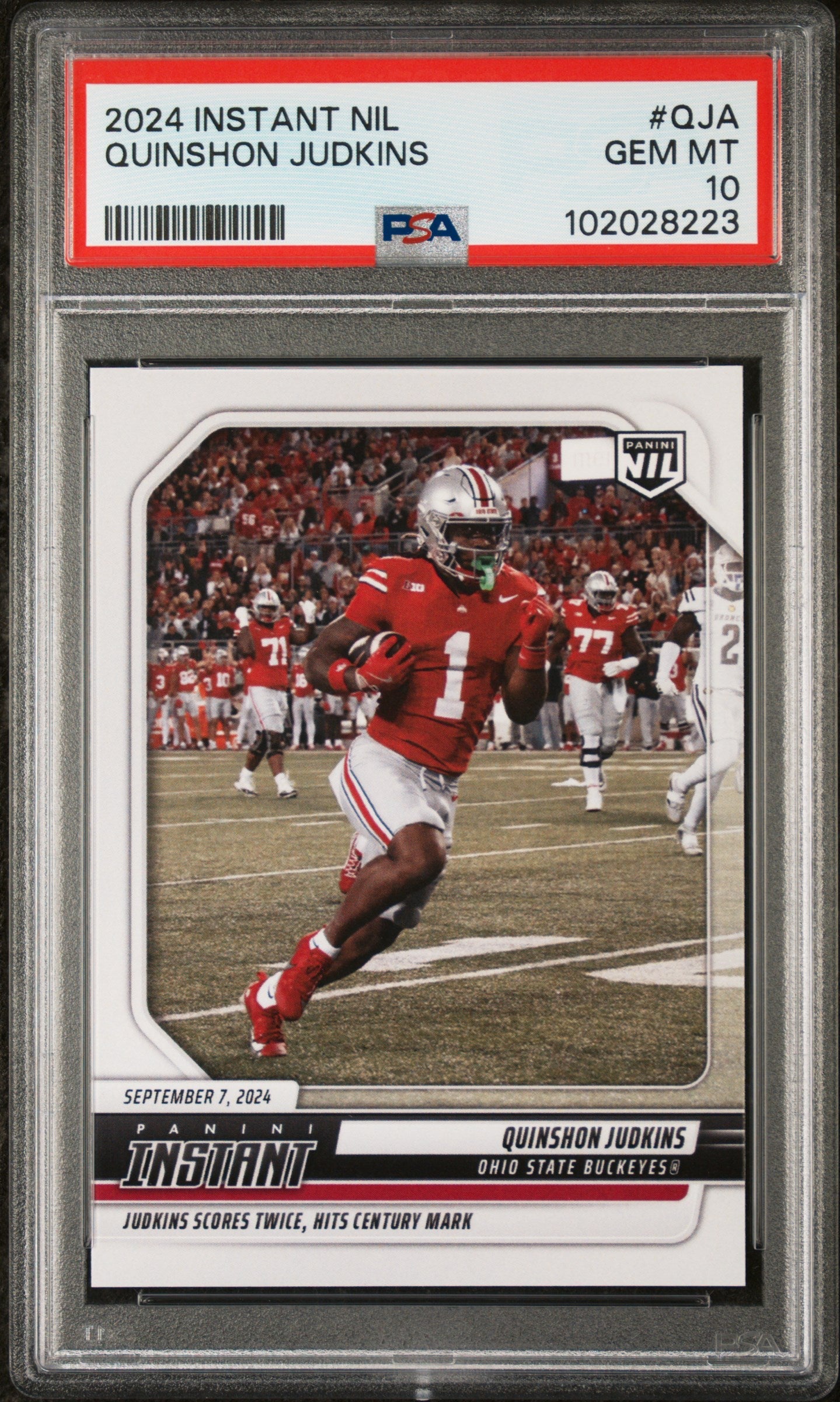 Graded 2024 Panini Instant NIL Quinshon Judkins #QJA Rookie RC Football Card PSA 10 Gem Mint