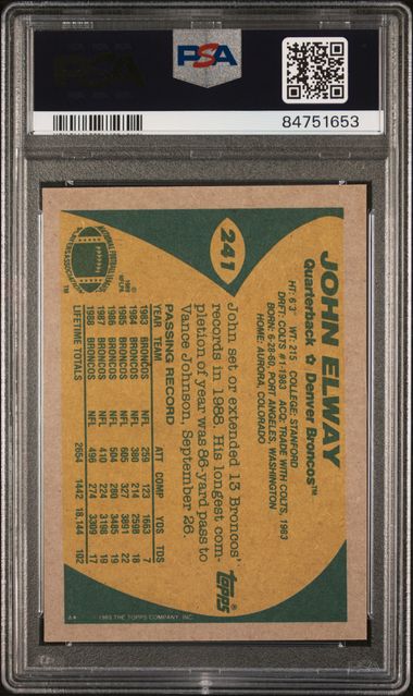 Graded 1989 Topps John Elway #241 Football Card PSA 10 Gem Mint
