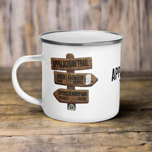 Appalachian Trail Durable Enamel Camp Mug Wood Distance Sign