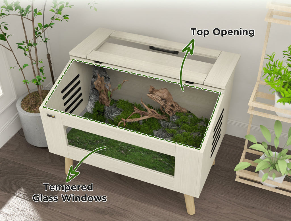 30 Gallon Wooden Reptile Enclosure with Legs & Tempered Glass Viewing