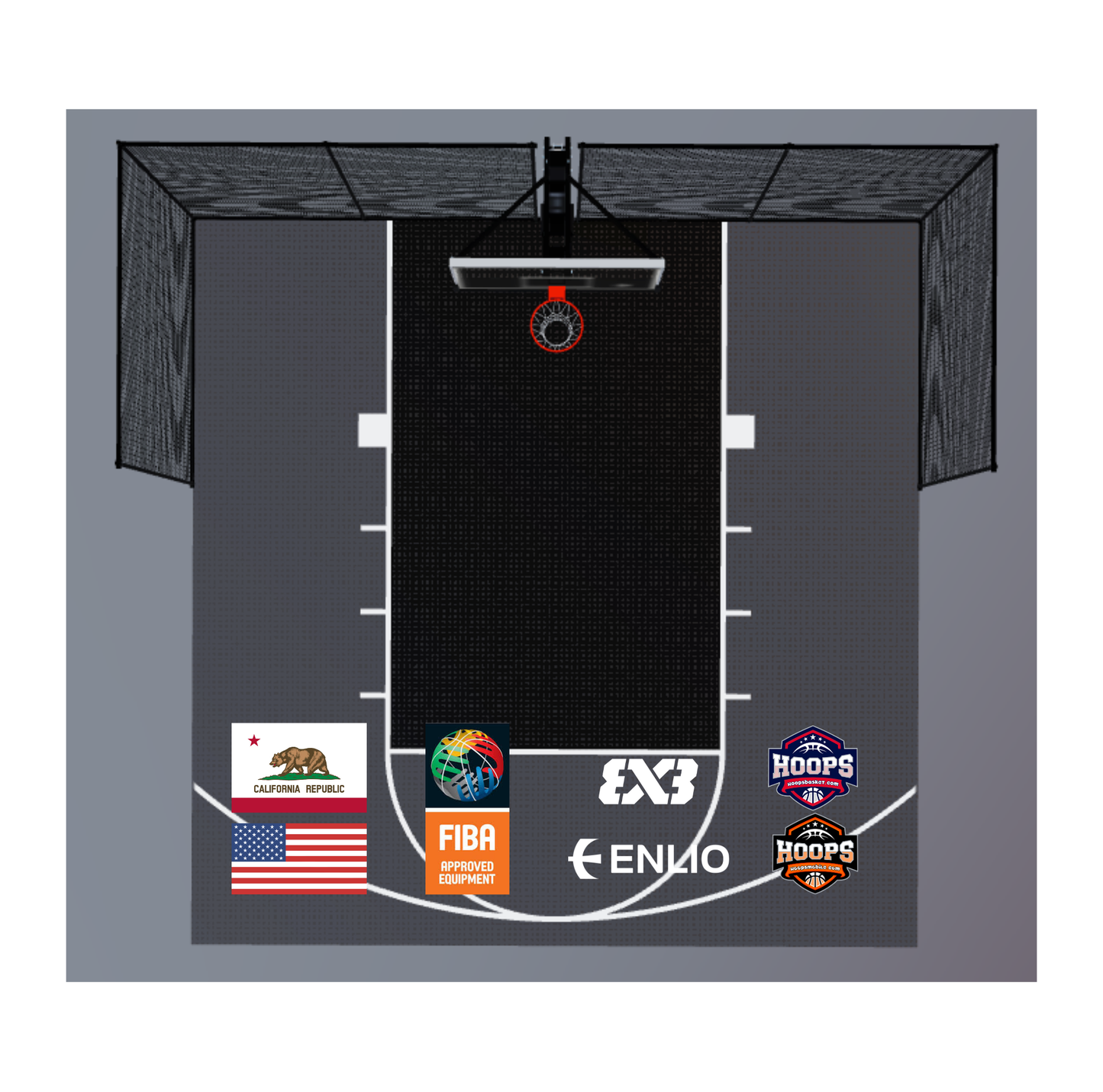USA Enlio Official  3X3 Basketball Court – FIBA Certified – 25' x 25' – Club Kit