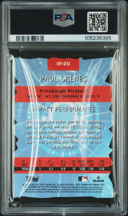 Graded 2024 Topps Bowmans Best Paul Skenes #IP20 Impact Players Rookie RC Baseball Card PSA 10 Gem Mint