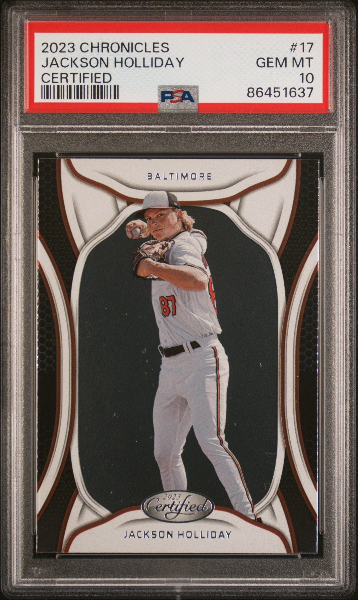 Graded 2023 Panini Chronicles Jackson Holliday #17 Certified Rookie RC Baseball Card PSA 10 Gem Mint