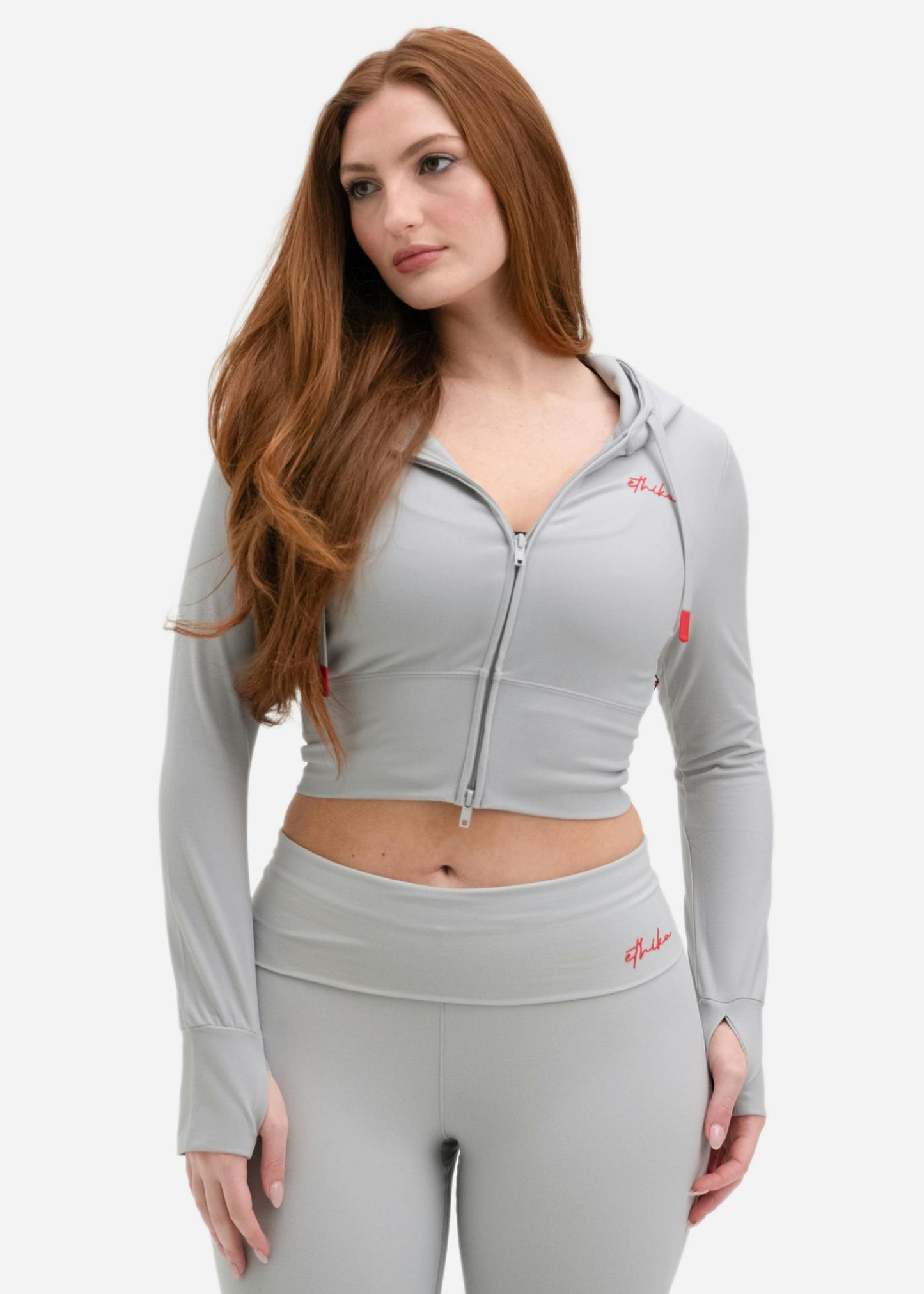 Grey | Womens Fitted Crop Zip Hoodie