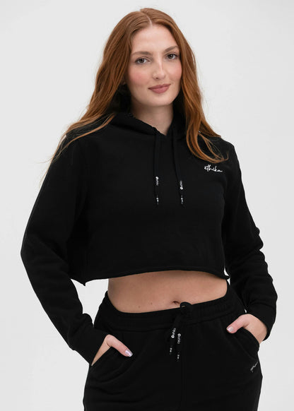 Black - Hood Lined - Black | Womens Crop Hoodie
