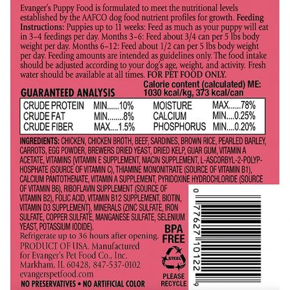 Evanger's Classic Puppy & Underweight Dogs Chicken & Beef Wet Dog Can (12.5oz)