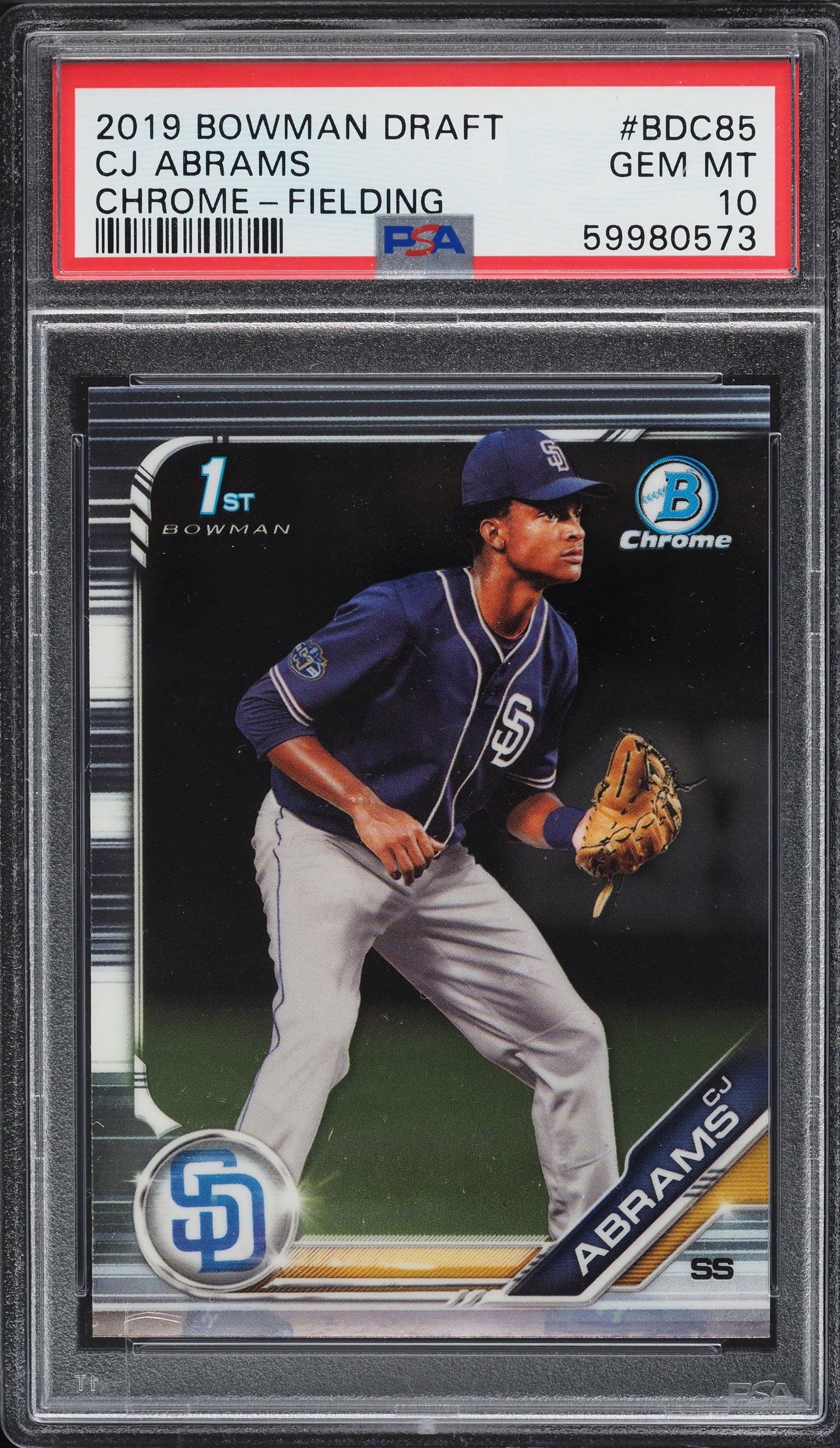 Graded 2019 Topps Bowman Draft CJ Abrams #BDC85 Chrome Fielding Rookie RC Baseball Card PSA 10 Gem Mint