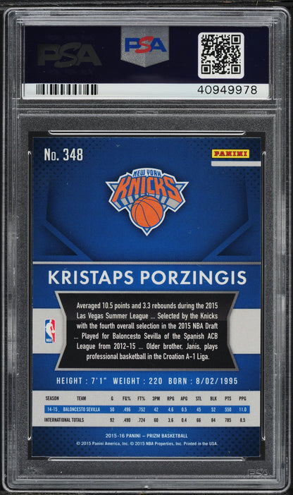 Graded 2015 Panini Prizm Kristaps Porzingis #348 Rookie RC Basketball Card PSA 10 Gem Mint