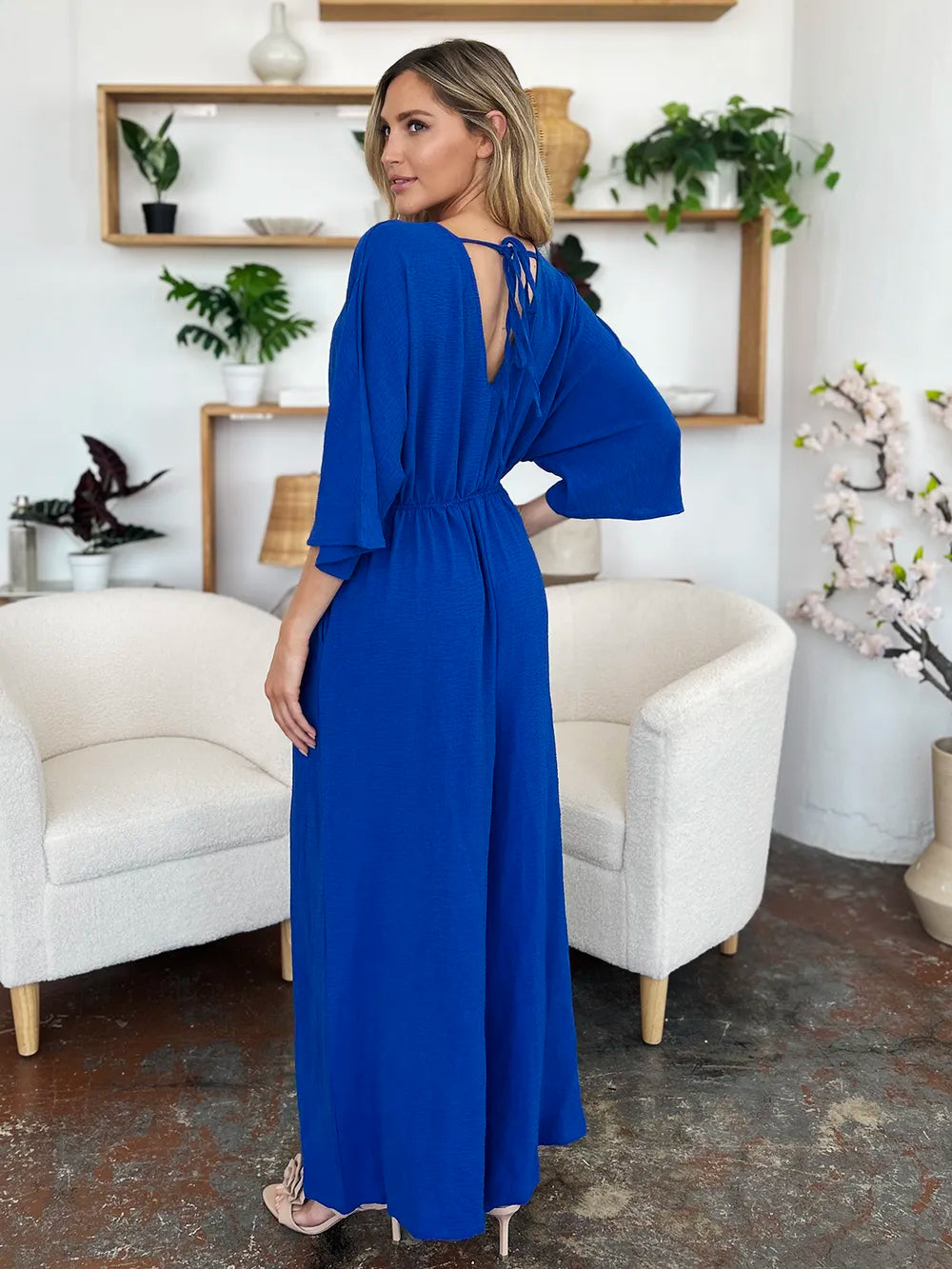Full Size Surplice Wide Leg Jumpsuit with Pockets