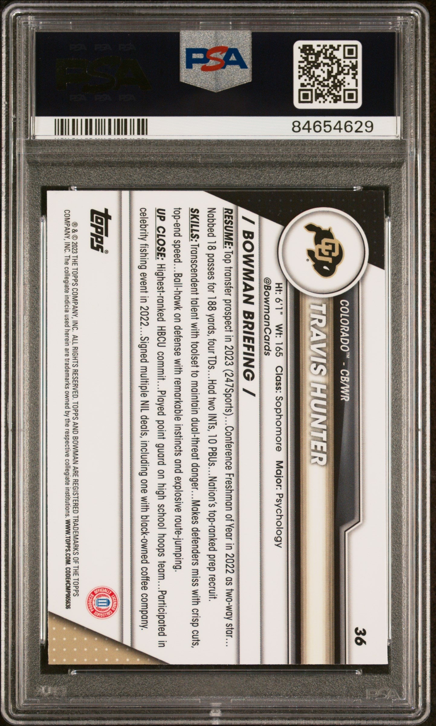 Graded 2023 Topps Bowman U Chrome Travis Hunter #36 Pink Rookie RC Football Card PSA 10 Gem Mint