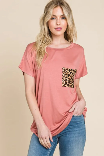 BOMBOM Leopard Chest Pocket Tee