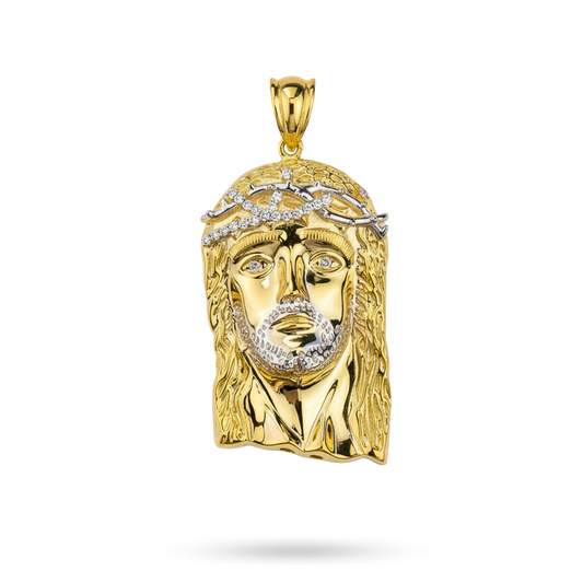 Gold Jesus Piece Pendant 925 Sterling Silver in 14K Gold