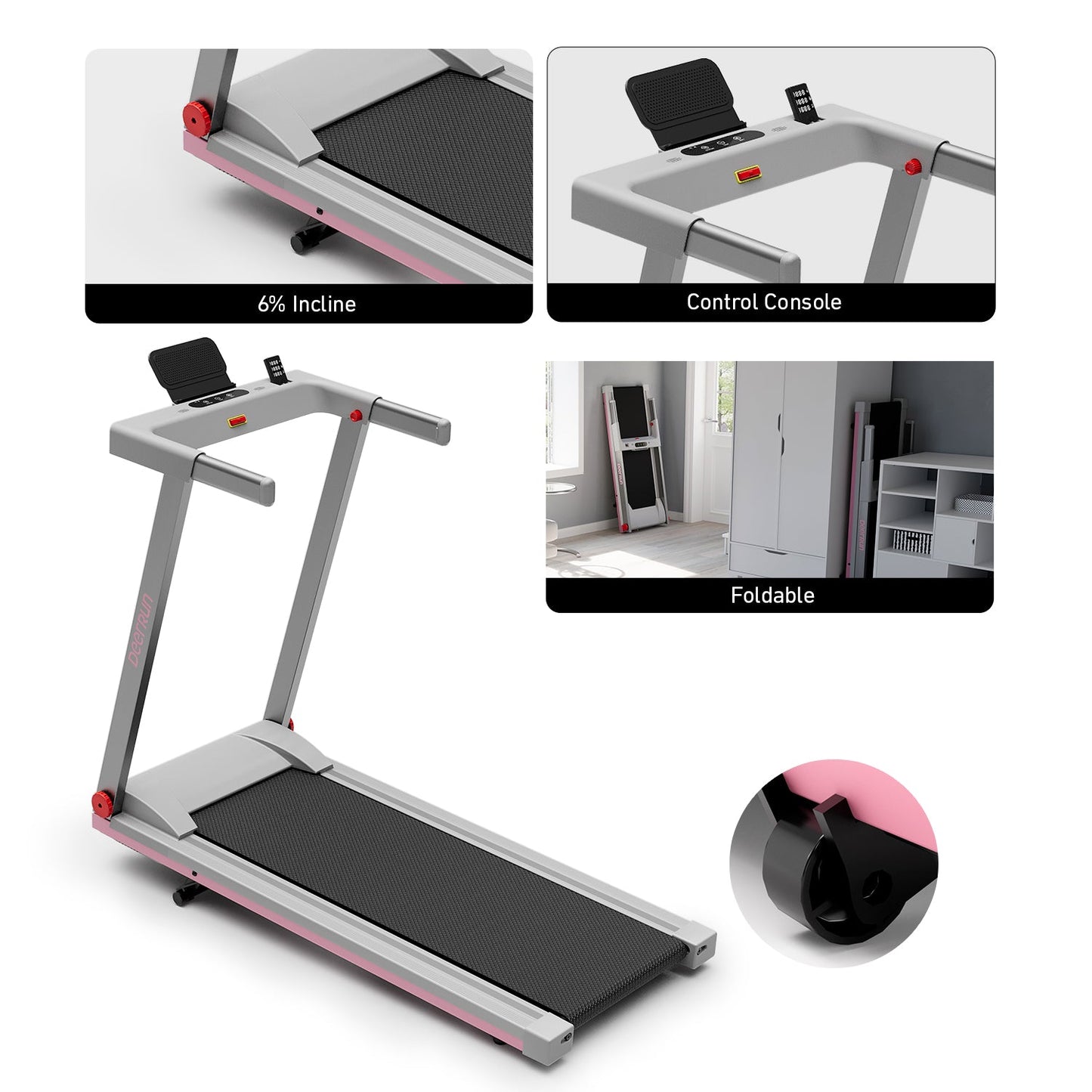 DeerRun A1 Series 6% Incline Foldable Treadmill——Upgraded Chip & NFC Support | 300Lbs-350Lbs, 7.5mph-10mph
