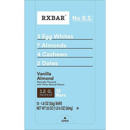 Rxbar Protein Bars, Protein Snack, Snack Bars, Vanilla Almond, 22Oz Box (12 Bars)