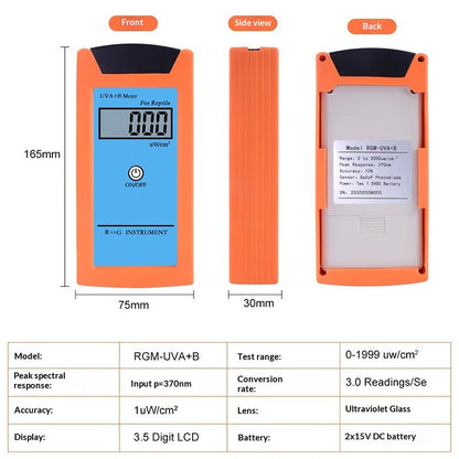 Precision Handheld Digital Ultraviolet (UV) Radiometer & Terrarium Sensor