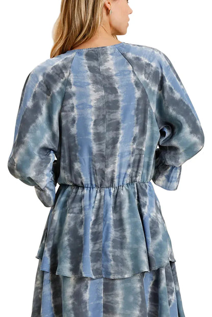 Tie Dye Ruffled Layered Dress with Elastic Waistband