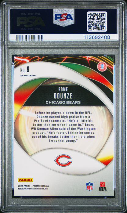 Graded 2024 Panini Prizm Rome Odunze #9 Portals Green Ice Rookie RC Football Card PSA 10 Gem Mint