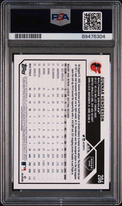 Graded 2023 Topps Gunnar Henderson #206 Rookie RC Baseball Card PSA 10 Gem Mint