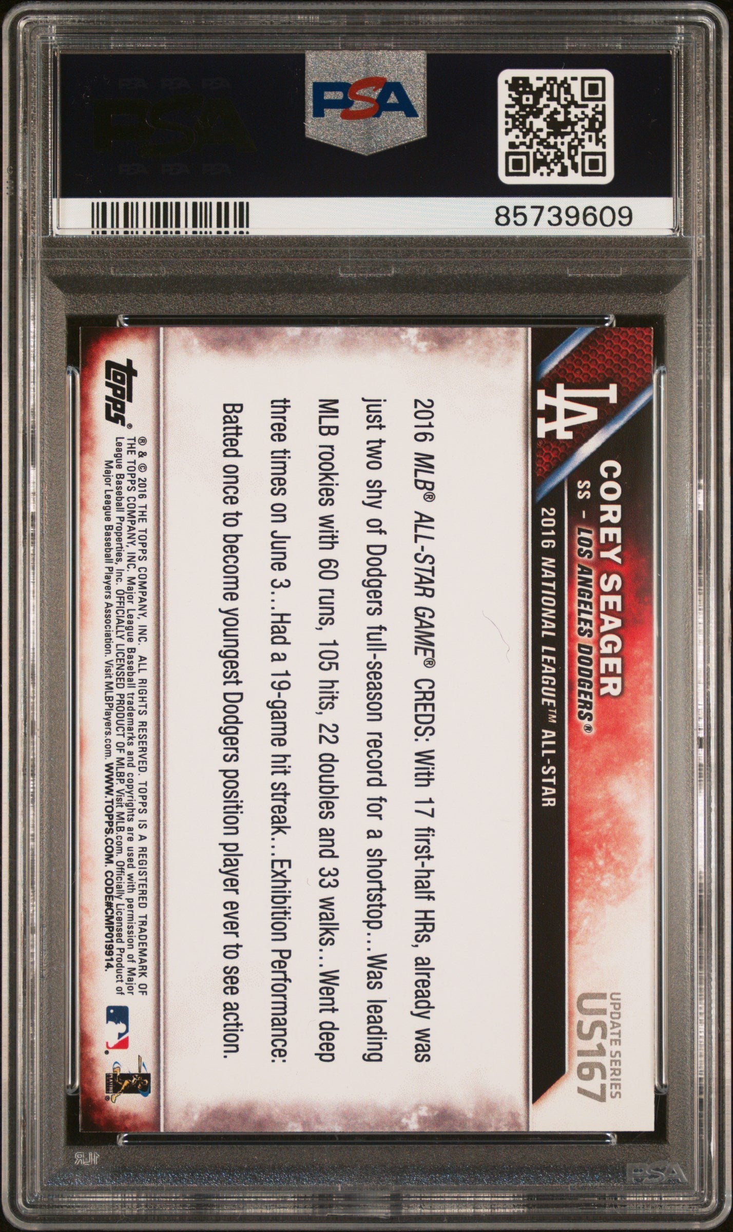 Graded 2016 Topps Update Corey Seager #US167 Rookie RC Baseball Card PSA 10 Gem Mint
