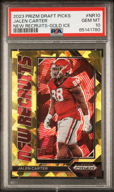 Graded 2023 Panini Prizm Draft Picks Jalen Carter #NR10 New Recruits-Gold Ice Rookie RC Football Card PSA 10