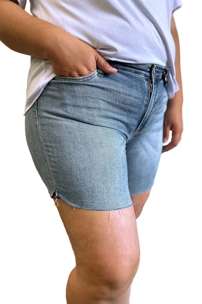 Full Size High Waist Raw Hem Denim Shorts