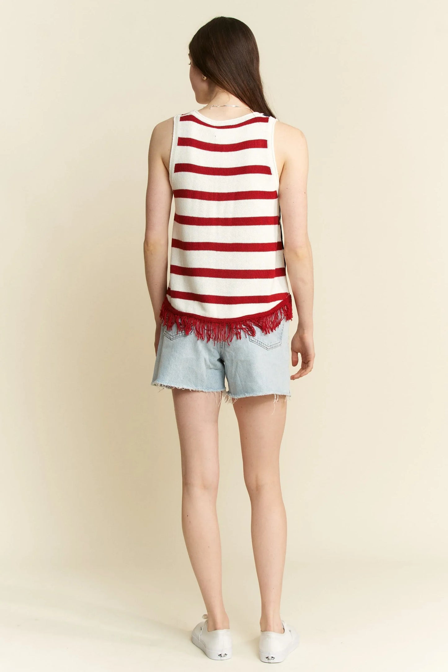Jade By Jane American Flag Fringe Tank Top