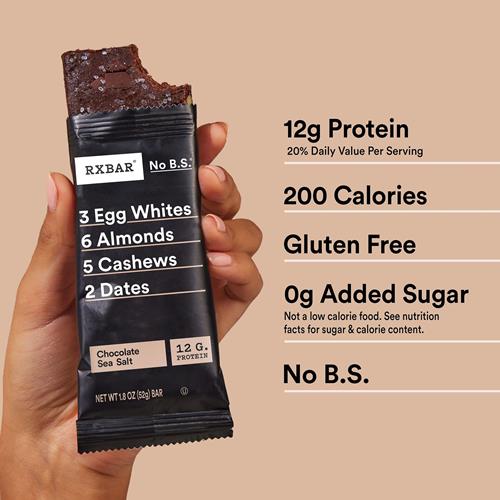 Rxbar Protein Bars, Protein Snack, Snack Bars, Chocolate Sea Salt, 22Oz Box (12 Bars)