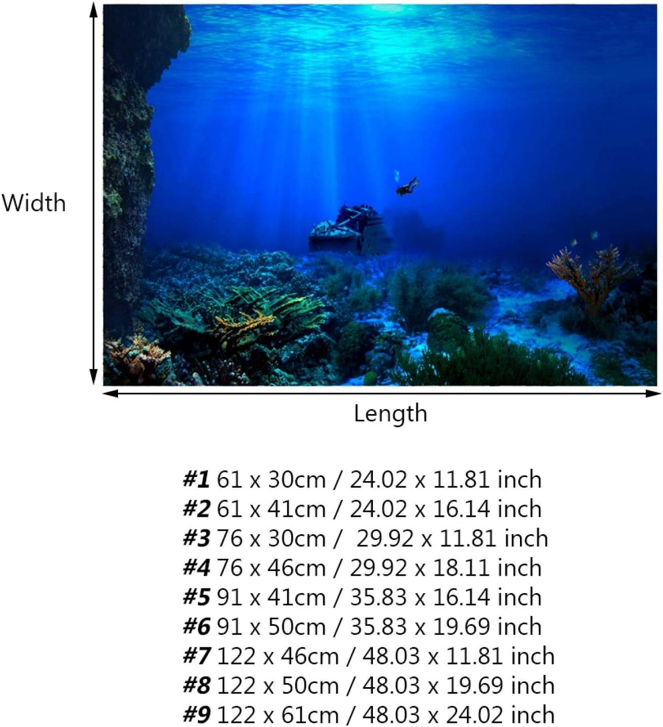 Aquarium Poster, Effect Underwater Background Sticker Thicken PVC Adhesive Static Cling Backdrop Fish Decorative Paper(61×30Cm)