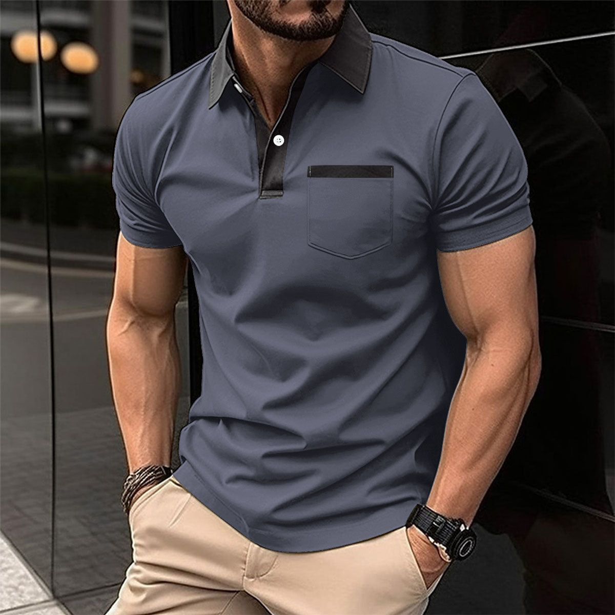 Men's Cotton Blend Polo Shirt - Slim Fit Lapel Collar Short Sleeve