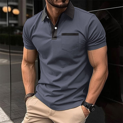 Men's Cotton Blend Polo Shirt - Slim Fit Lapel Collar Short Sleeve