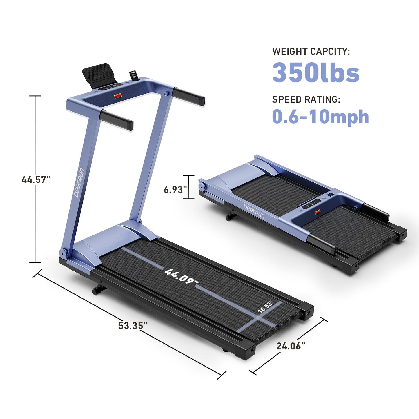 DeerRun A1 Pro Move+  6% Incline Foldable Treadmill——Upgraded Chip & NFC Support | 350Lbs, 10mph Blue