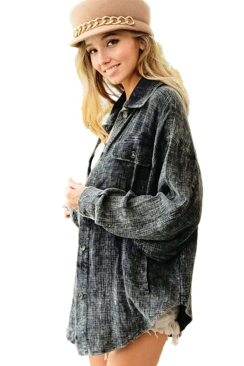 Vintage Washed Wrinkle Gauze Shacket