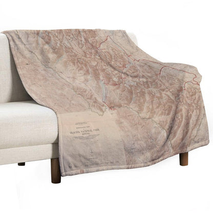Old Glacier National Park Map (1914) Vintage Montana Natural Reserve Atlas Throw Blanket