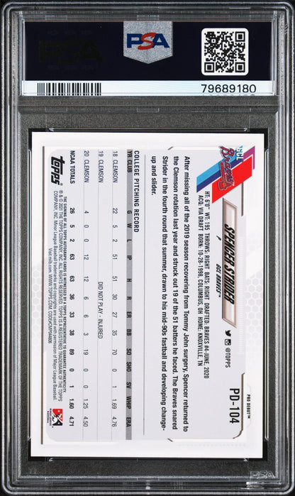 Graded 2021 Topps Pro Debut Spencer Strider #PD104 Autograph Rookie RC Baseball Card PSA 10 Gem Mint
