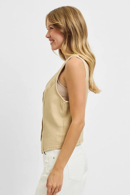 RISEN Full Size V Neck Button Down Vest Plus Size