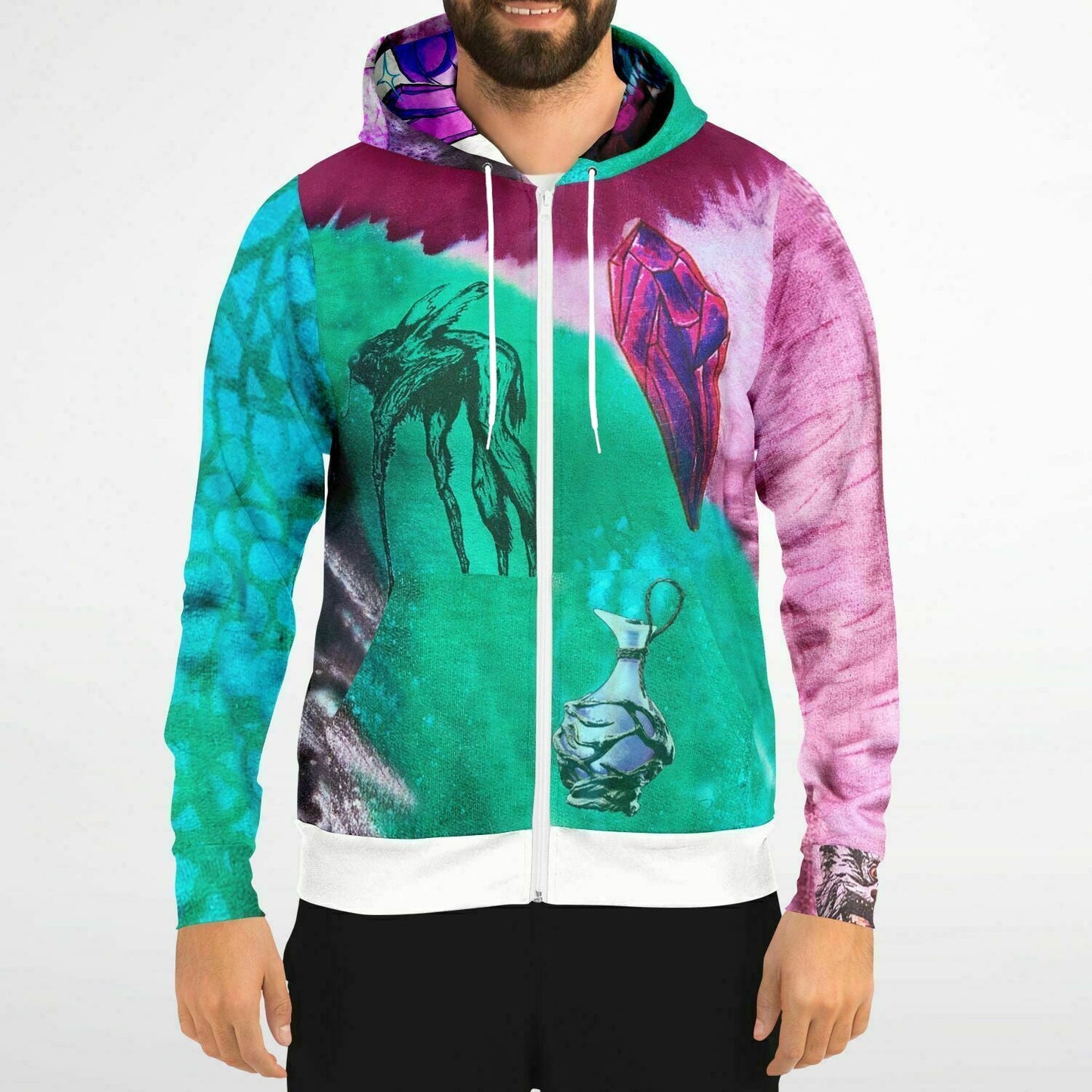 Dark Crystal Contrast Hem Zip Hoodie