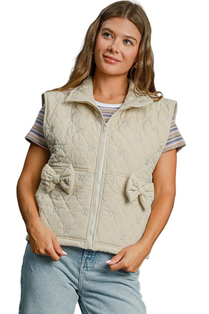 Sleeveless Quilted Vest with Bow Details