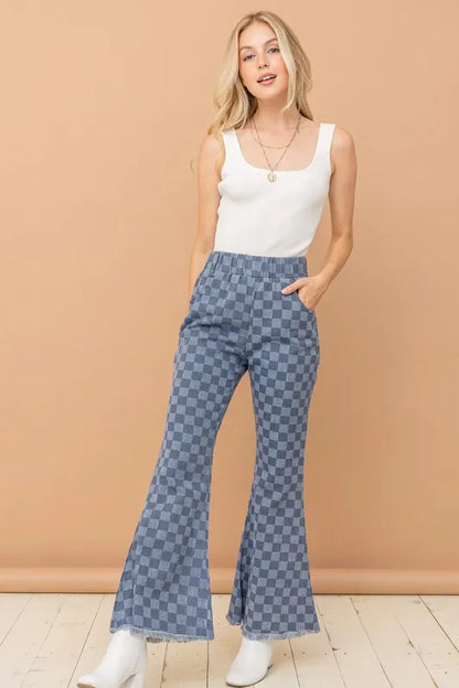 And The Why Checkerboard High Waist Bell Pants