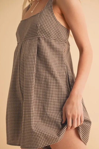 Aemi Co Plaid Square Neck Romper