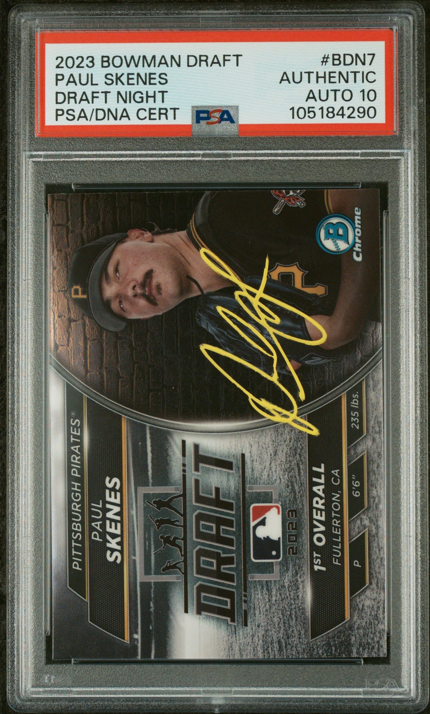 Graded 2023 Topps Bowman Draft Paul Skenes #BDN7 Draft Night Rookie RC Baseball Card PSA 10 Auto Grade Gem Mint