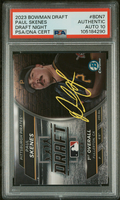 Graded 2023 Topps Bowman Draft Paul Skenes #BDN7 Draft Night Rookie RC Baseball Card PSA 10 Auto Grade Gem Mint