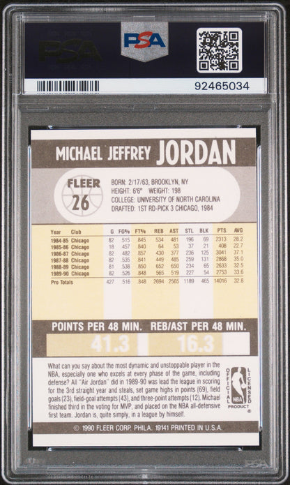 Graded 1990 Fleer Michael Jordan #26 Basketball Card PSA 10 Gem Mint