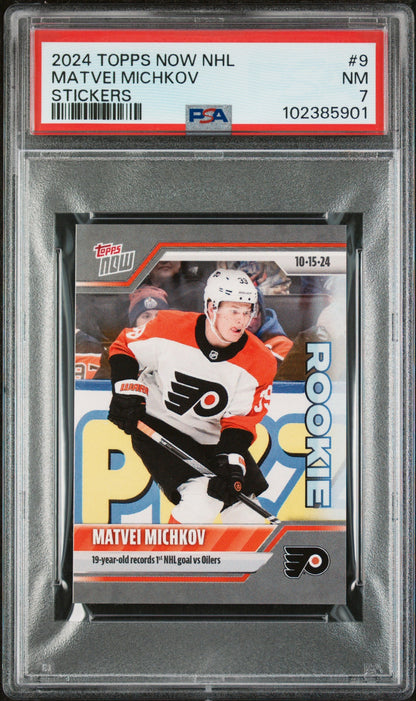 Graded 2024 Topps Now NHL Matvei Michkov #7 Stickers Rookie RC Hockey Card PSA 7 Near Mint