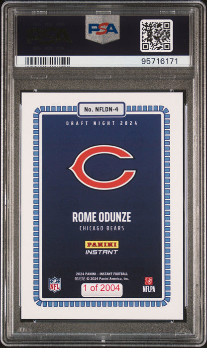 Graded 2024 Panini Instant NFL Rome Odunze #4 Draft Night Rookie RC Football Card PSA 9 Mint
