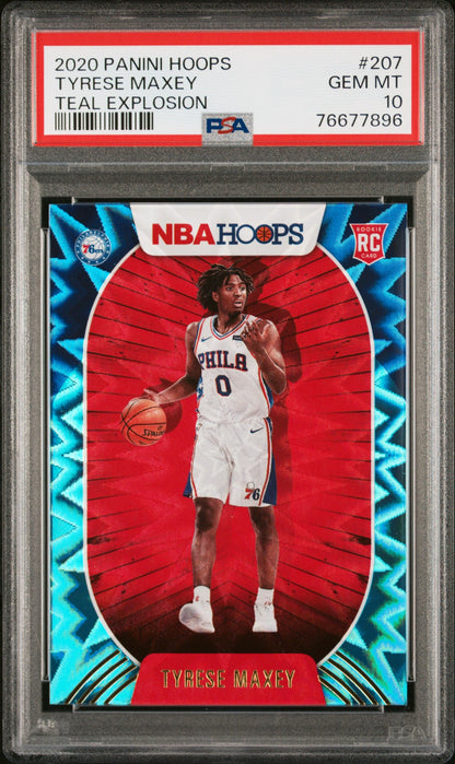 Graded 2020 Panini Hoops Tyrese Maxey #207 Teal Explosion Rookie RC Basketball Card PSA 10 Gem Mint