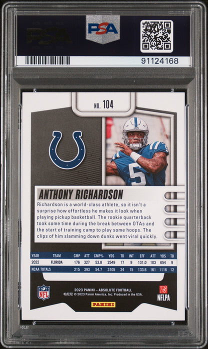 Graded 2023 Panini Absolute Anthony Richardson #104 Blue Rookie RC Football Card PSA 10 Gem Mint
