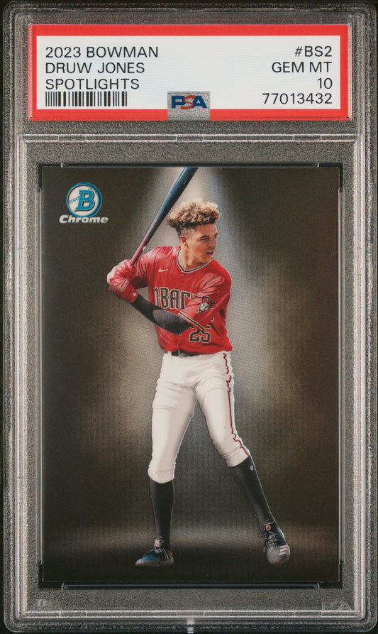 Graded 2023 Topps Bowman Druw Jones #BS2 Spotlights Rookie RC Baseball Card PSA 10 Gem Mint