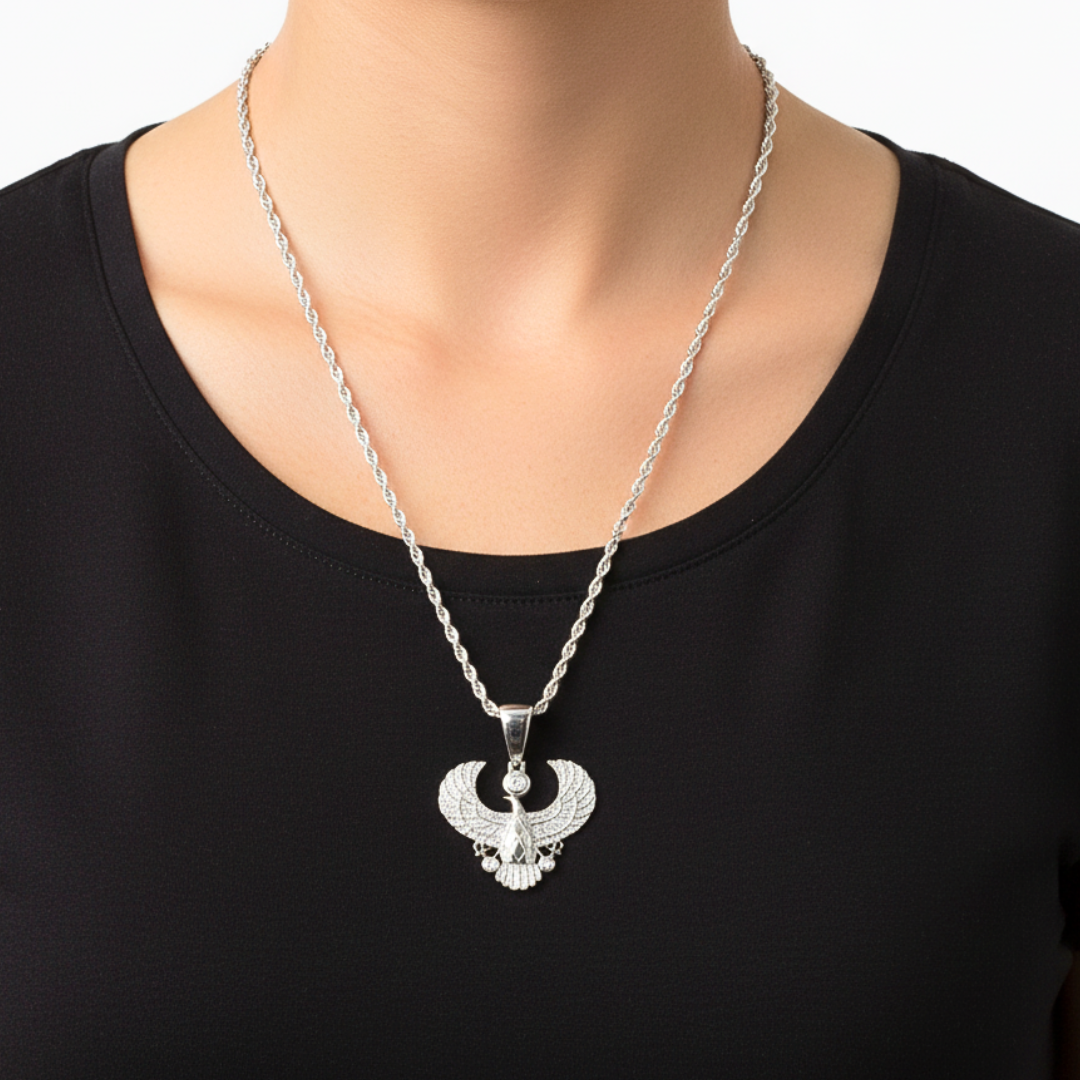 Horus God of Egypt Falcon Bird Moissanite 925 Sterling Silver Pendant