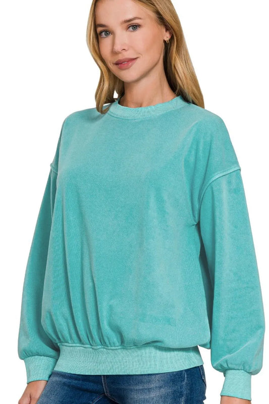 Zenana Soft Fleece Pigment Dye Round-neck Sweatshirts